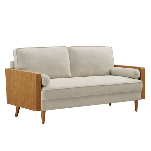 Kieren Upholstered Fabric Sofa, Walnut & Light Beige