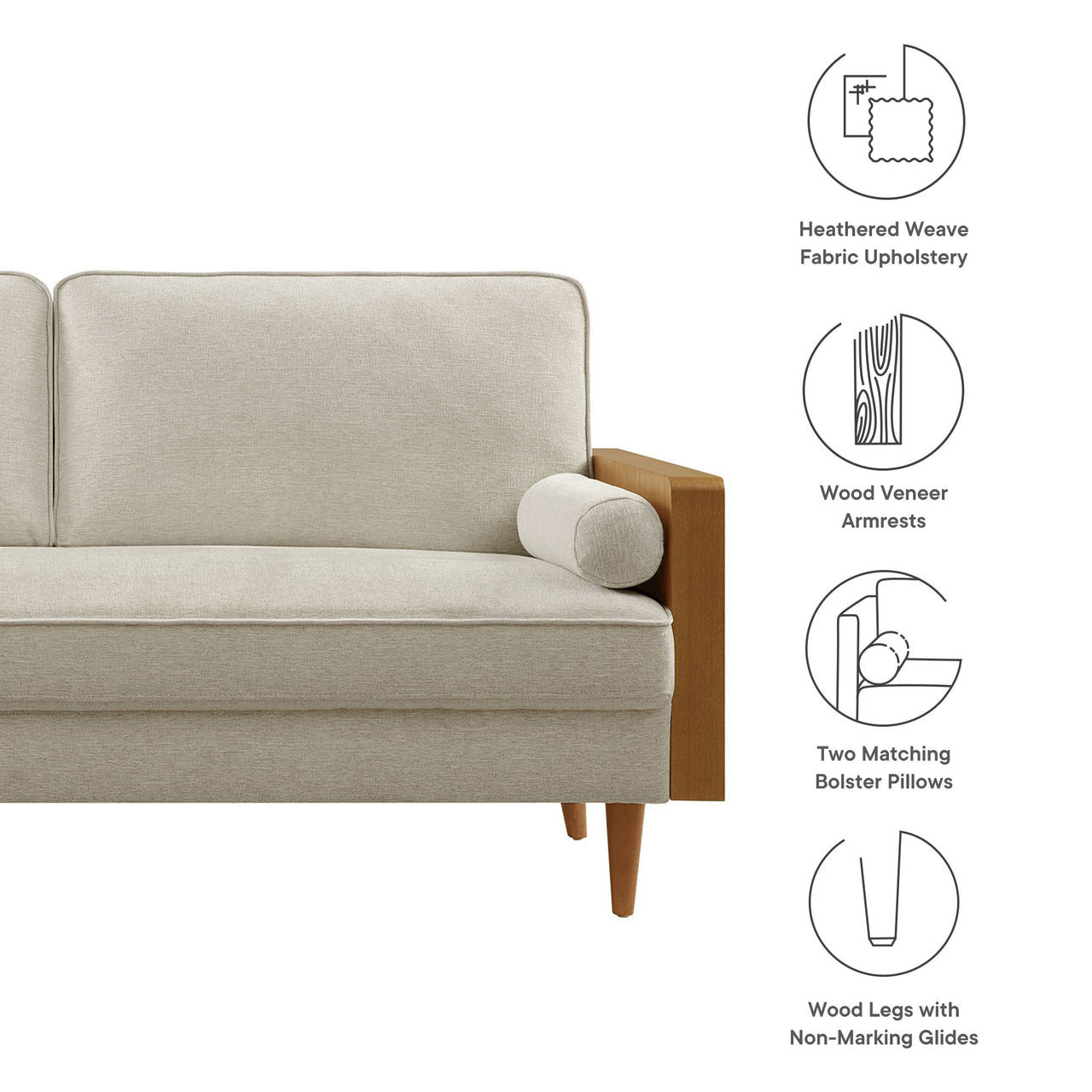 Kieren Upholstered Fabric Sofa, Walnut & Light Beige