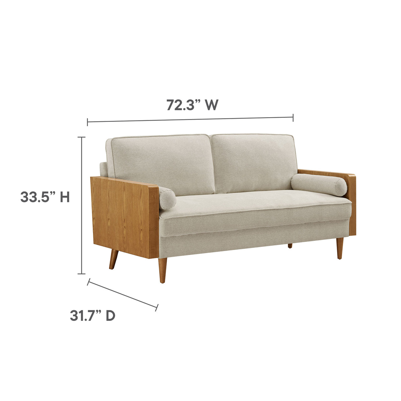 Kieren Upholstered Fabric Sofa, Walnut & Light Beige