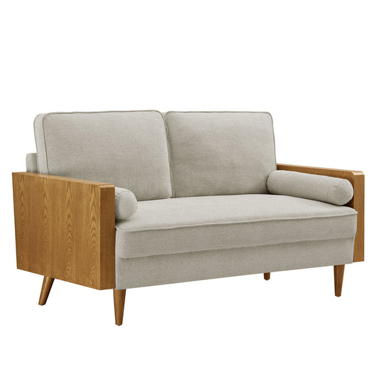 Kieren Fabric Loveseat, Walnut & Ivory