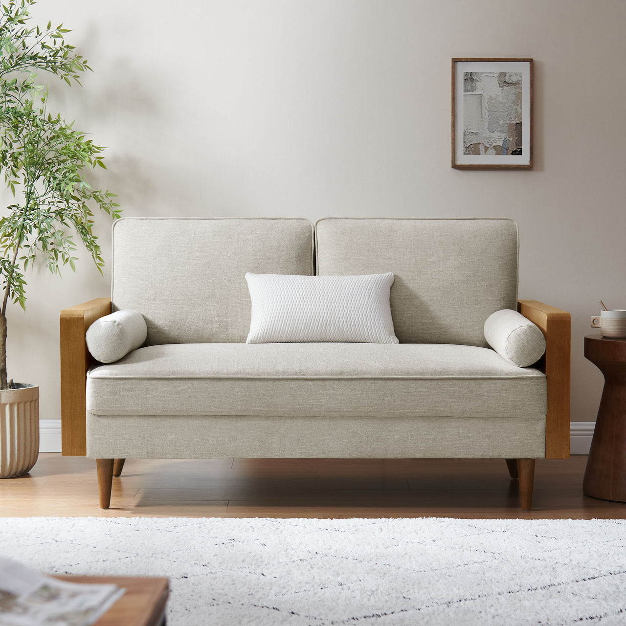 Kieren Fabric Loveseat, Walnut & Ivory