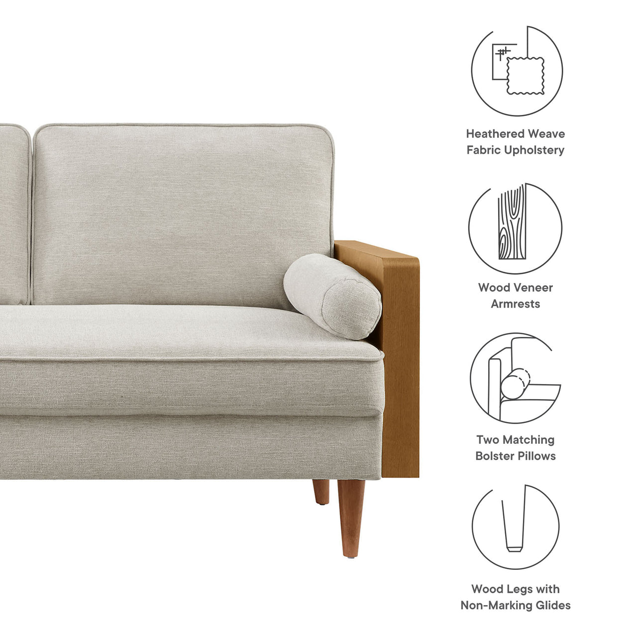 Kieren Fabric Loveseat, Walnut & Ivory
