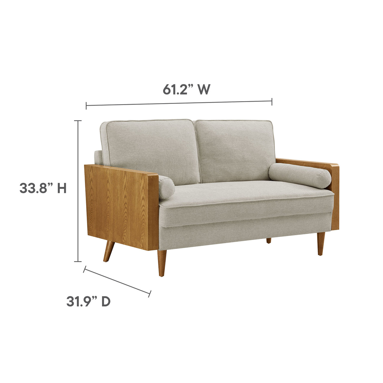 Kieren Fabric Loveseat, Walnut & Ivory