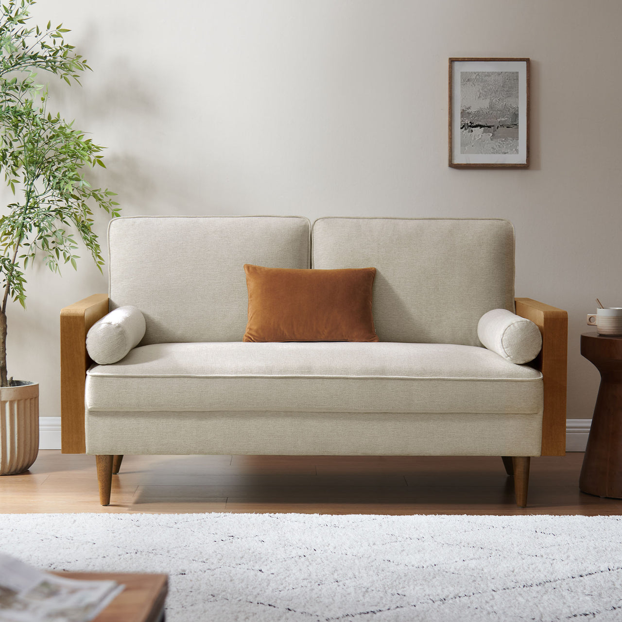 Kieren Fabric Loveseat, Walnut & Light Beige