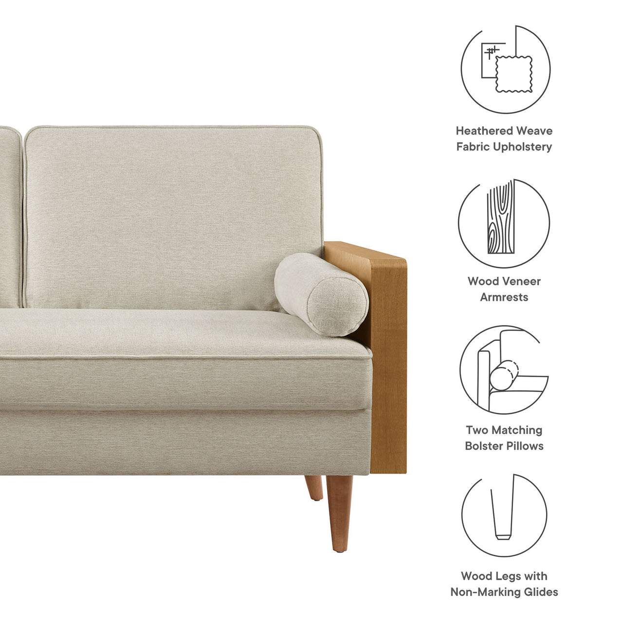 Kieren Fabric Loveseat, Walnut & Light Beige