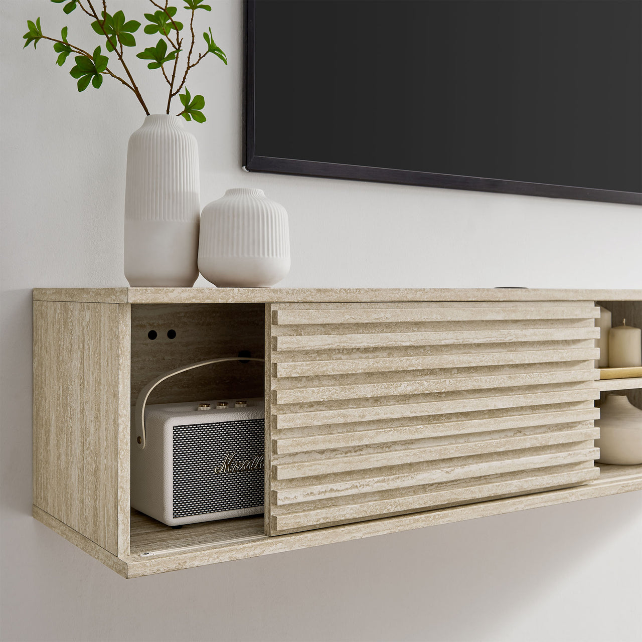 Ventra Floating Entertainment Center, Large, Travertine