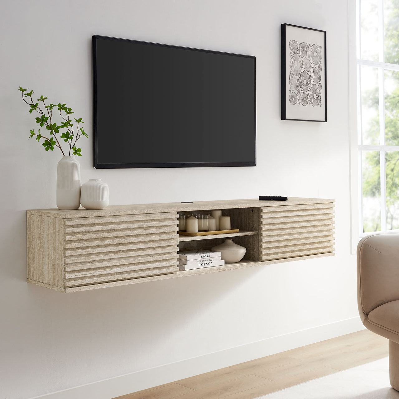 Ventra Floating Entertainment Center, Large, Travertine