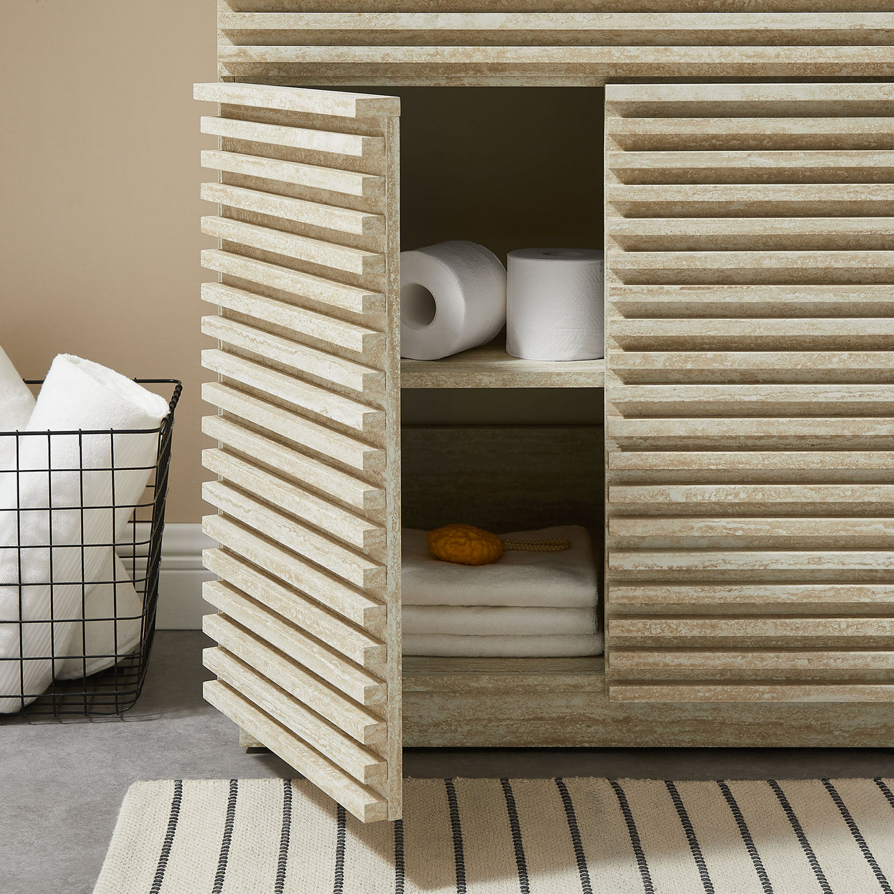 Ventra Vanity Base with Storage, Medium, Travertine