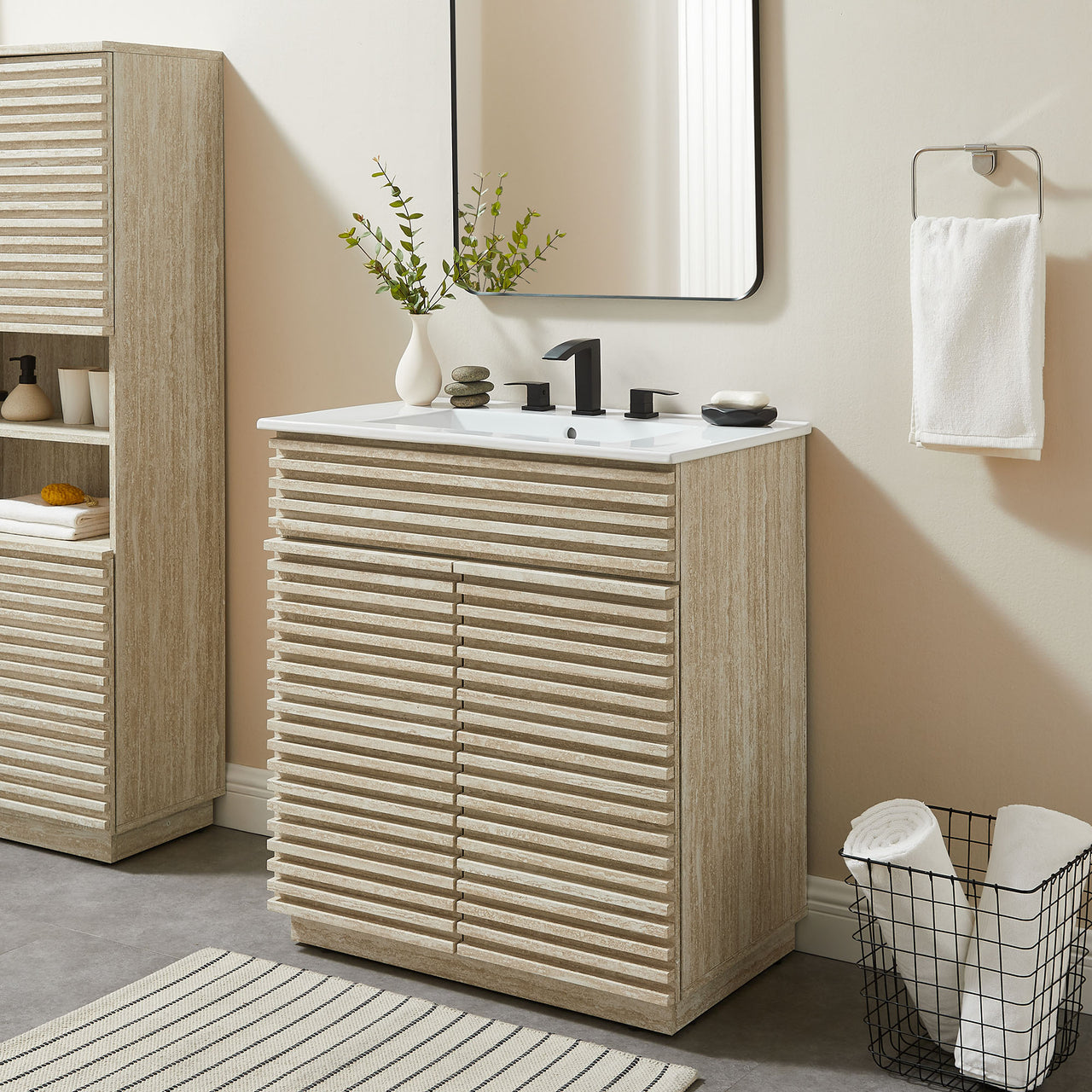 Ventra Vanity Base with Storage, Medium, Travertine