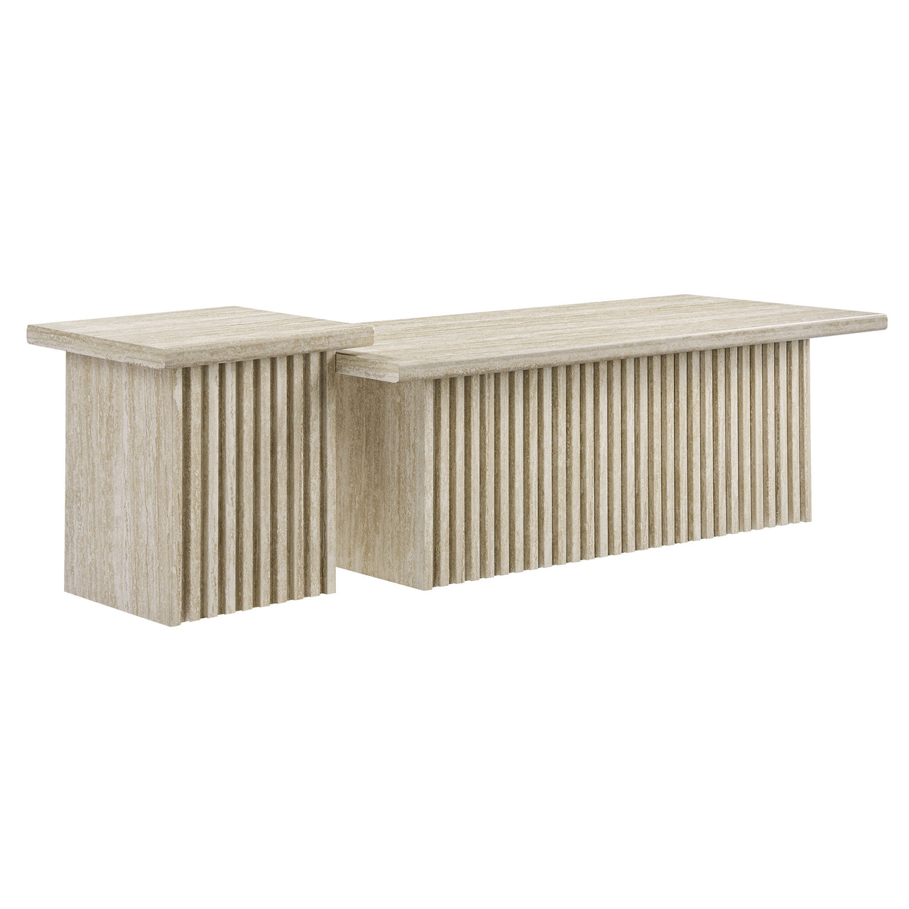 Ventra Nesting Faux Travertine Coffee Tables Set of 2, Travertine