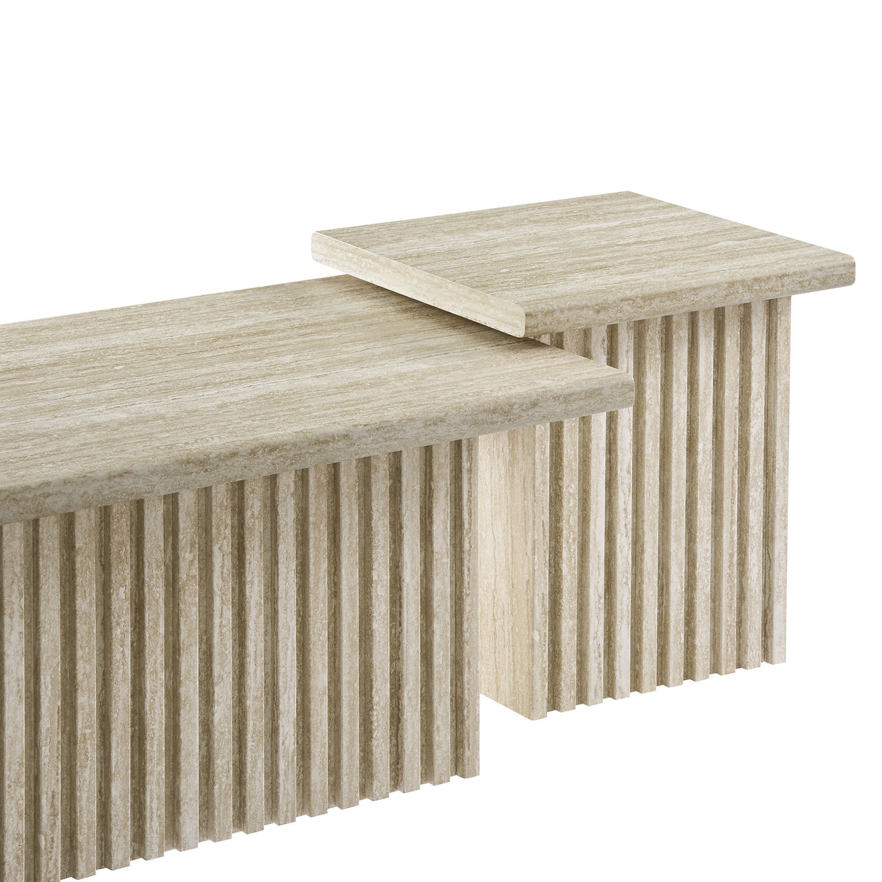 Ventra Nesting Faux Travertine Coffee Tables Set of 2, Travertine