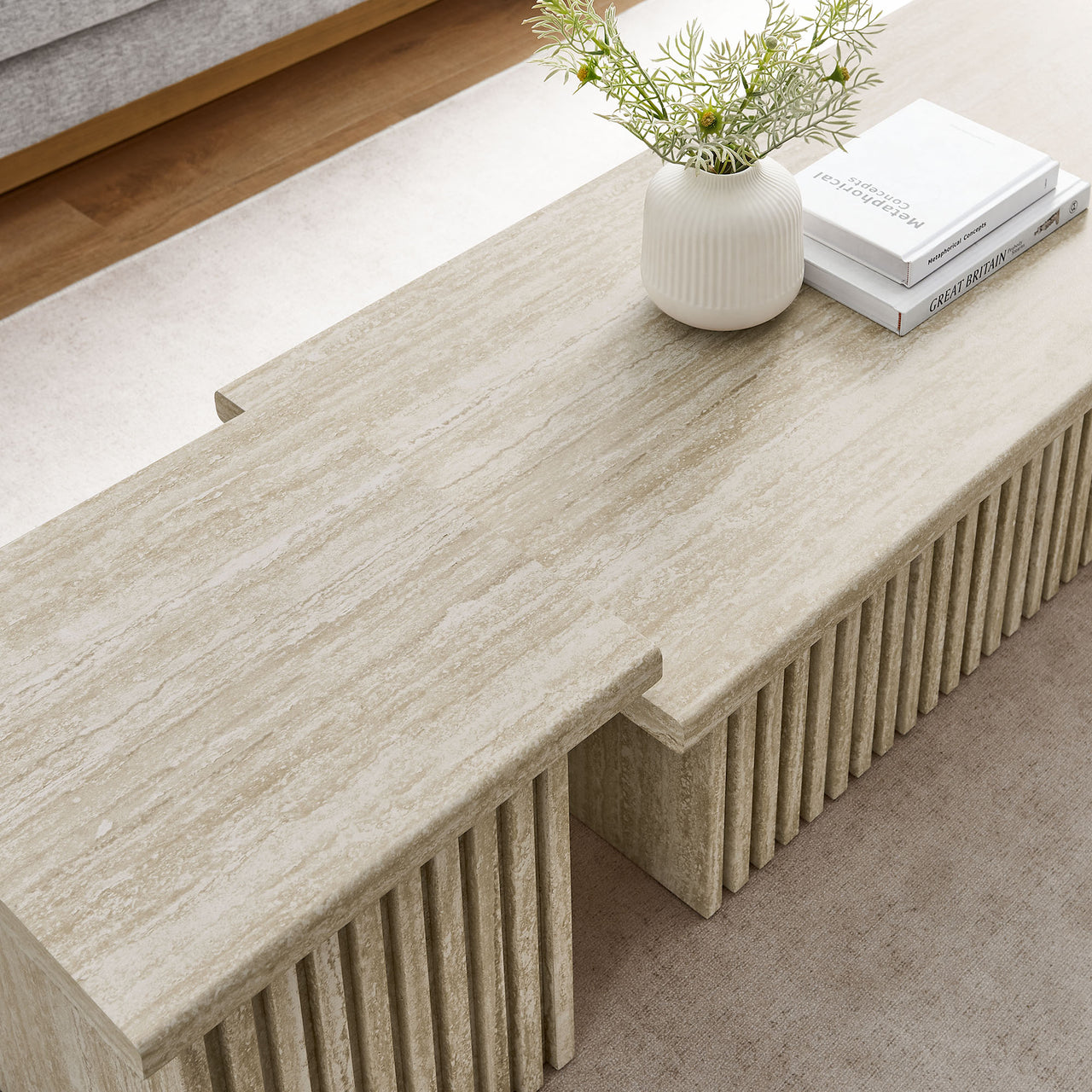 Ventra Nesting Faux Travertine Coffee Tables Set of 2, Travertine