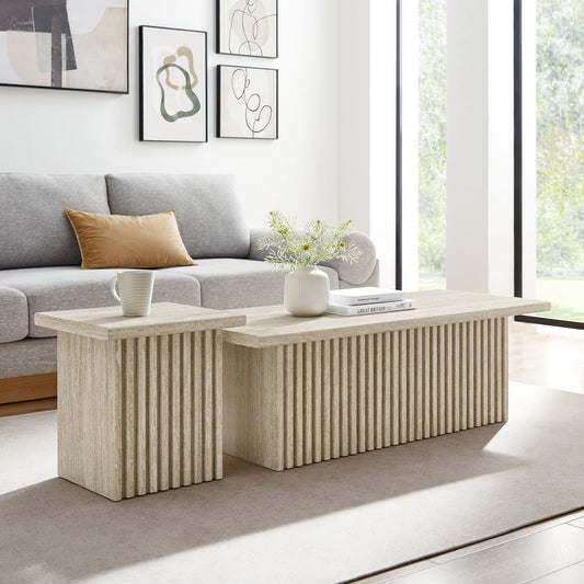 Ventra Nesting Faux Travertine Coffee Tables Set of 2, Travertine