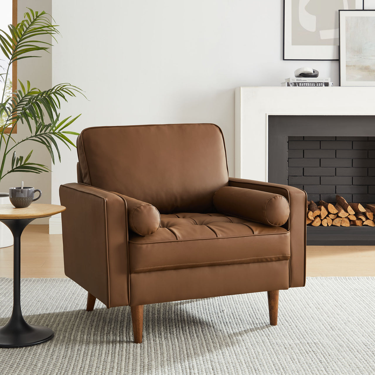 Bravien Eco-Leather Accent Armchair, Brown