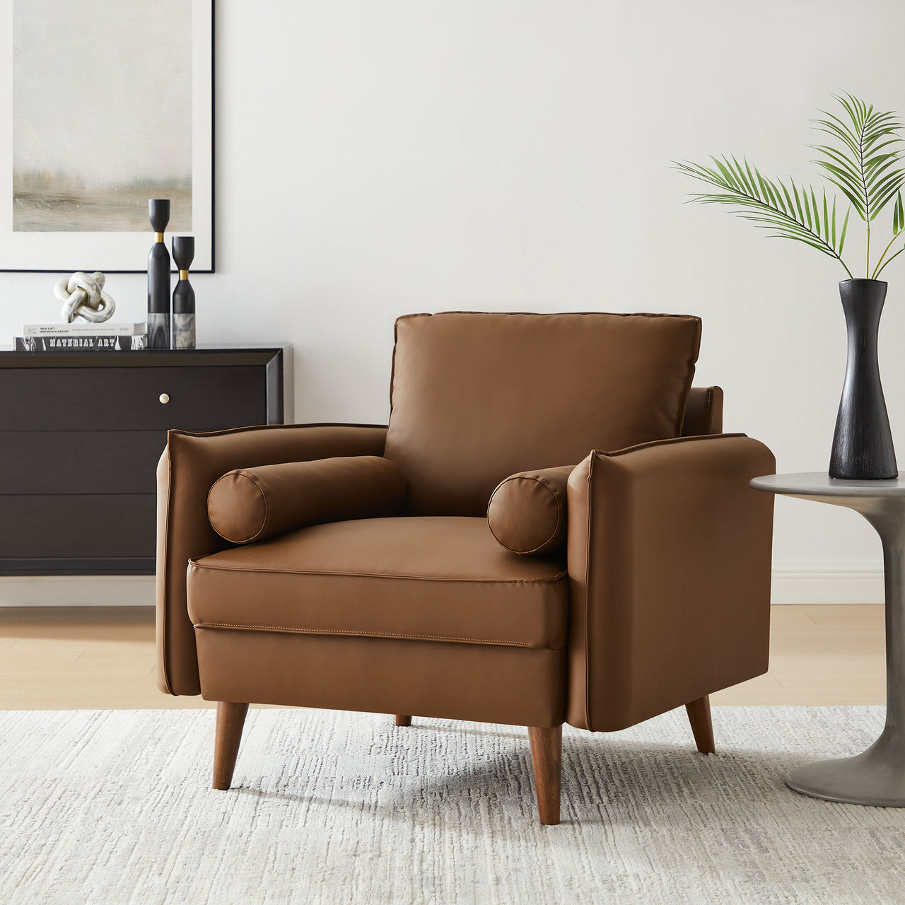 Marindi Plush Eco-Leather Armchair, Brown