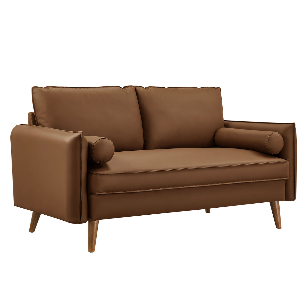 Marindi Plush Eco-Leather Loveseat, Brown