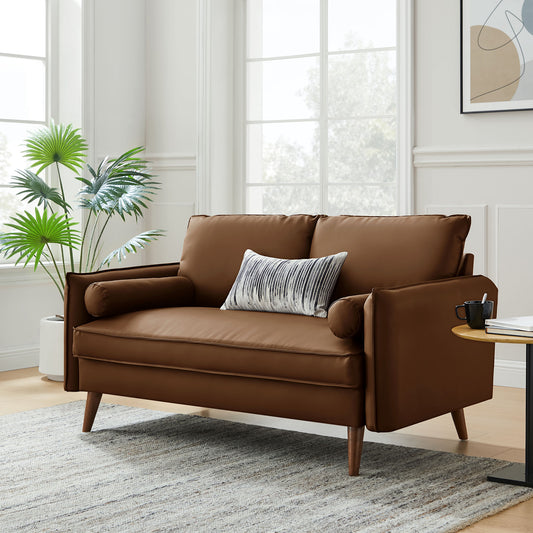 Marindi Plush Eco-Leather Loveseat, Brown