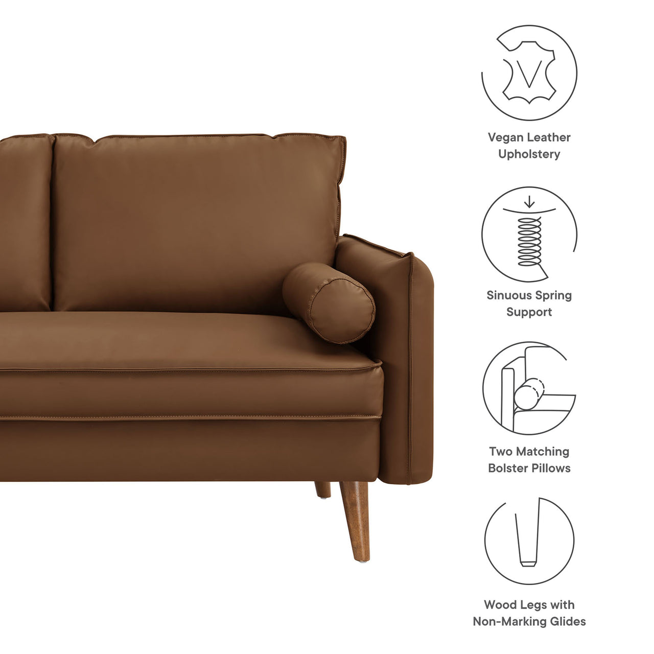 Marindi Plush Eco-Leather Loveseat, Brown