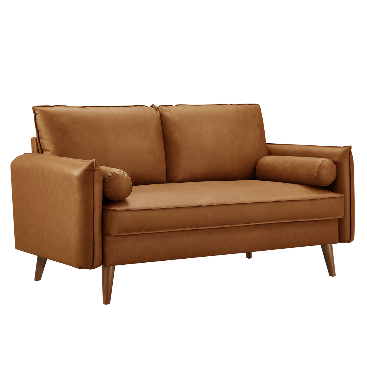 Marindi Plush Eco-Leather Loveseat, Tan
