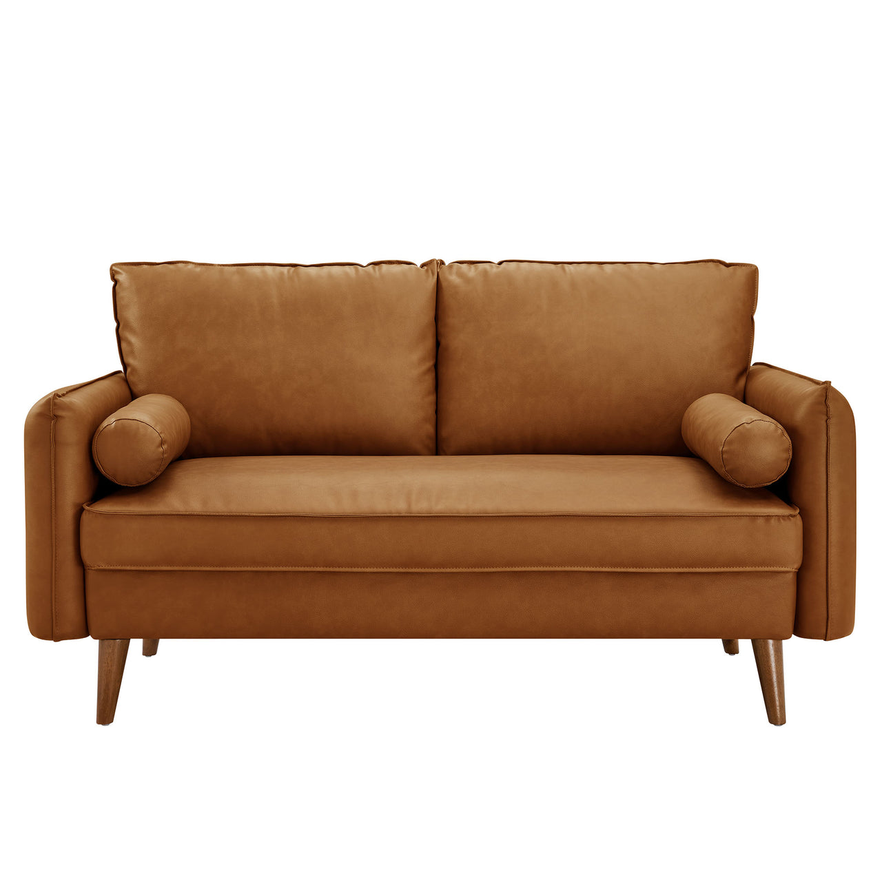 Marindi Plush Eco-Leather Loveseat, Tan