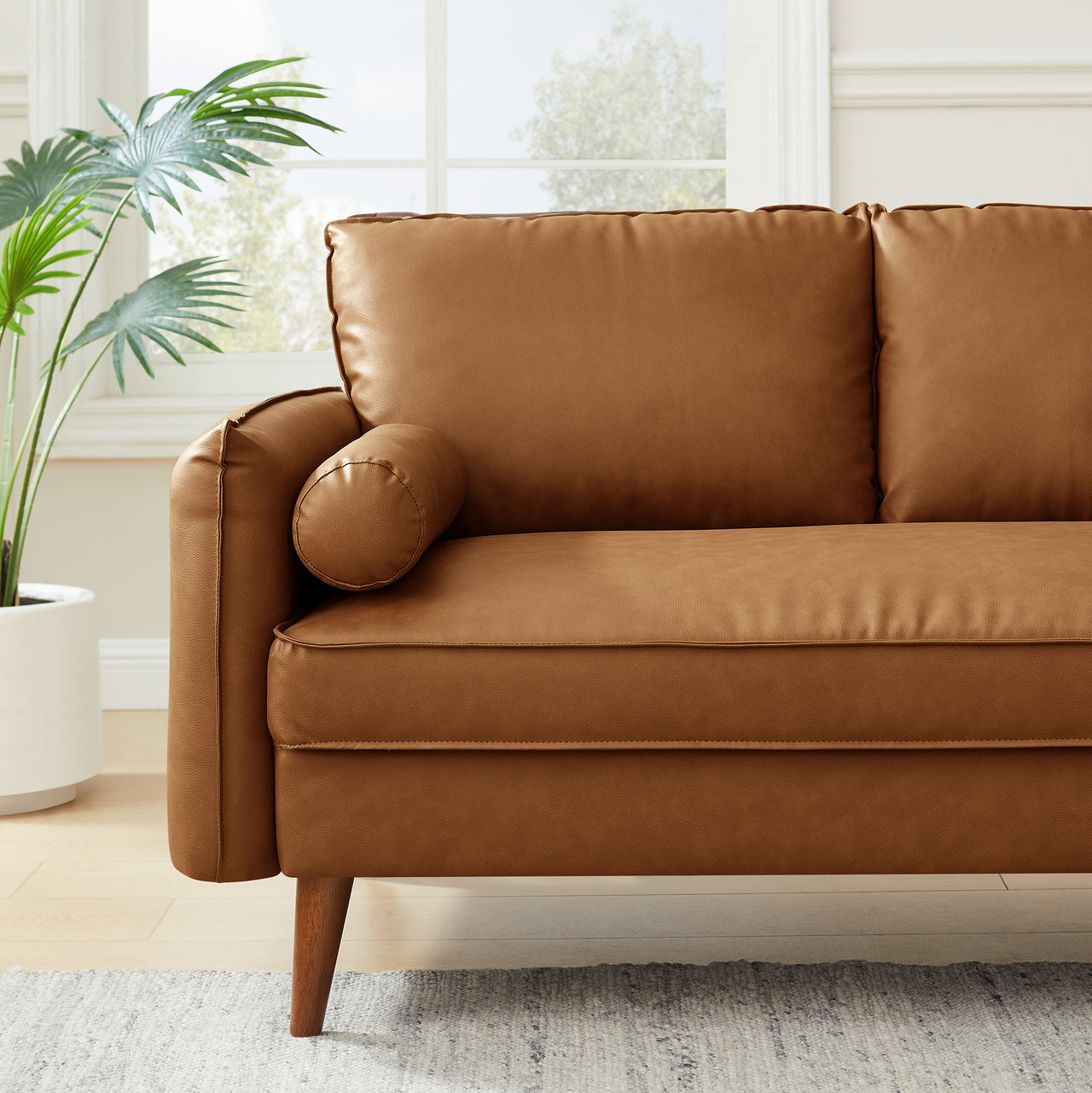 Marindi Plush Eco-Leather Loveseat, Tan