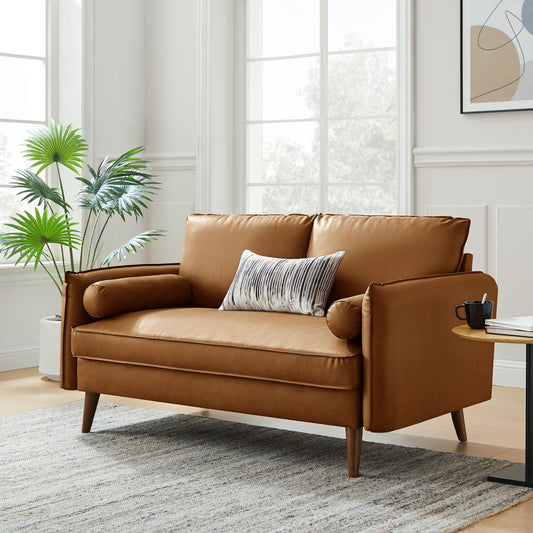 Marindi Plush Eco-Leather Loveseat, Tan