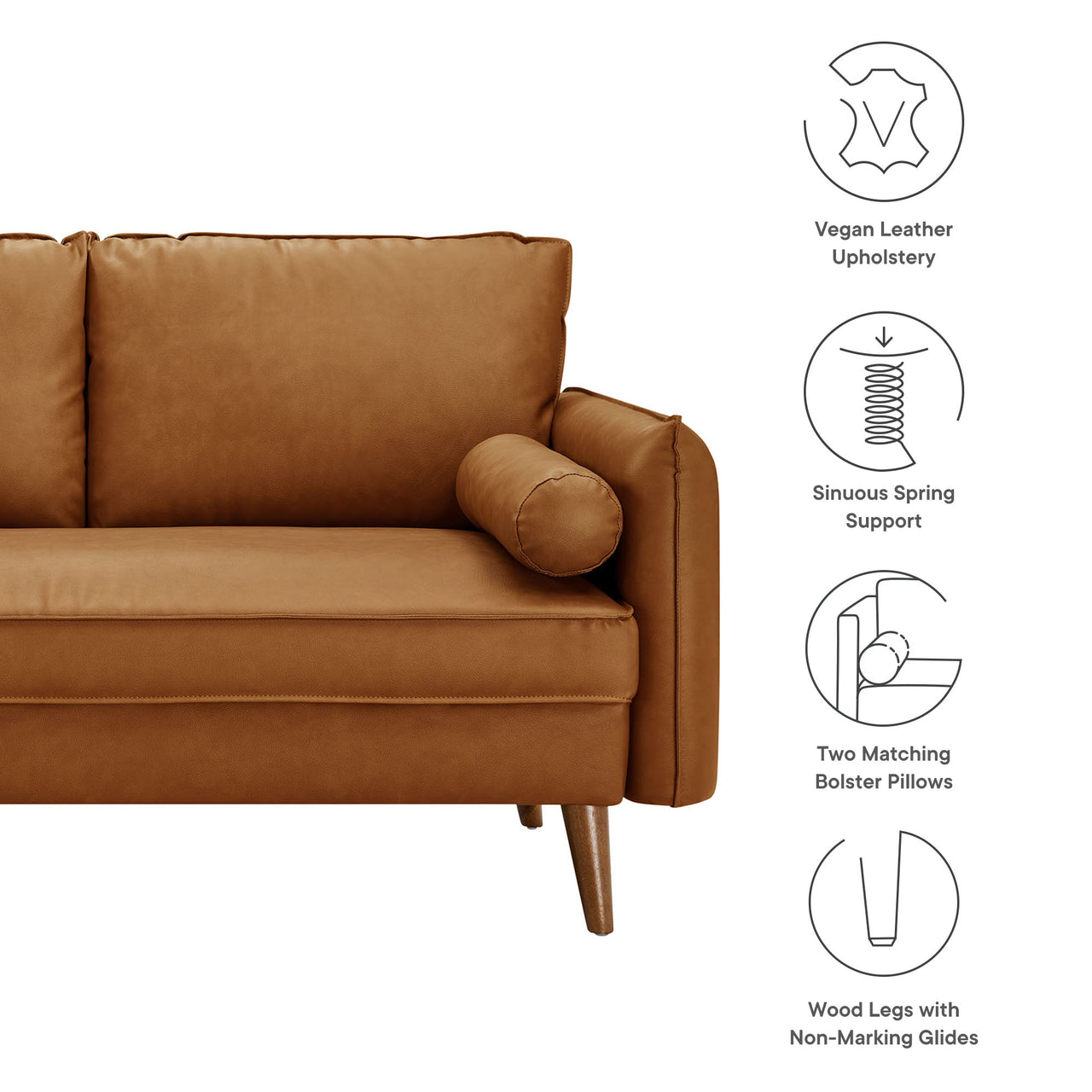 Marindi Plush Eco-Leather Loveseat, Tan