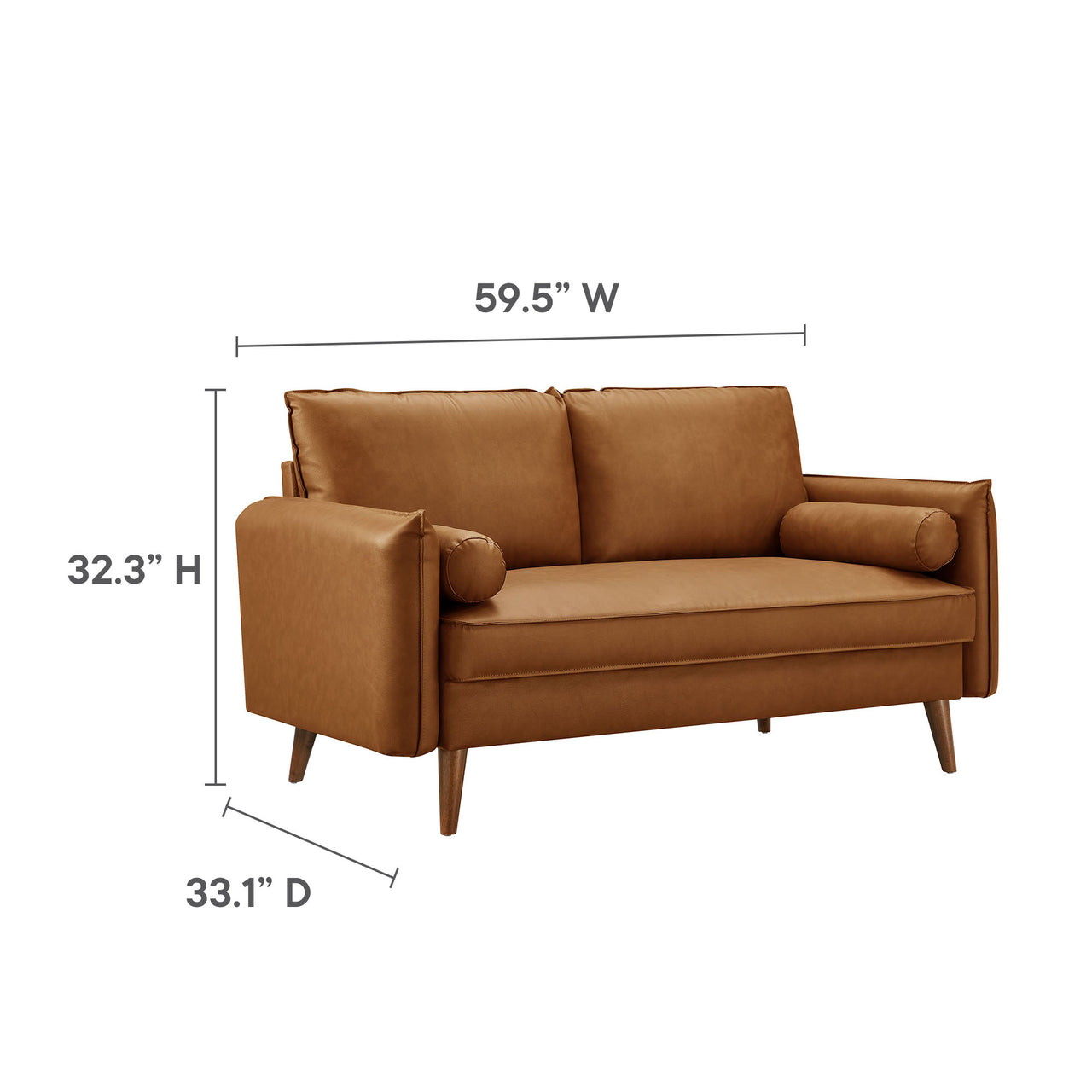 Marindi Plush Eco-Leather Loveseat, Tan
