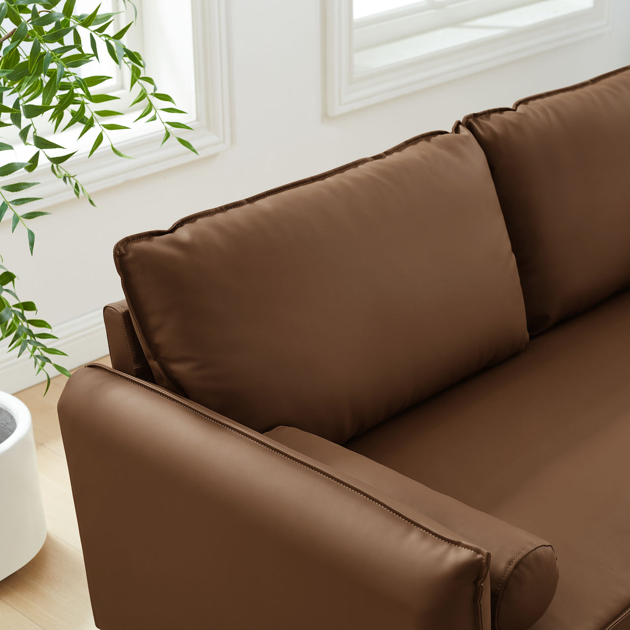 Marindi Plush Eco-Leather Sofa, Brown