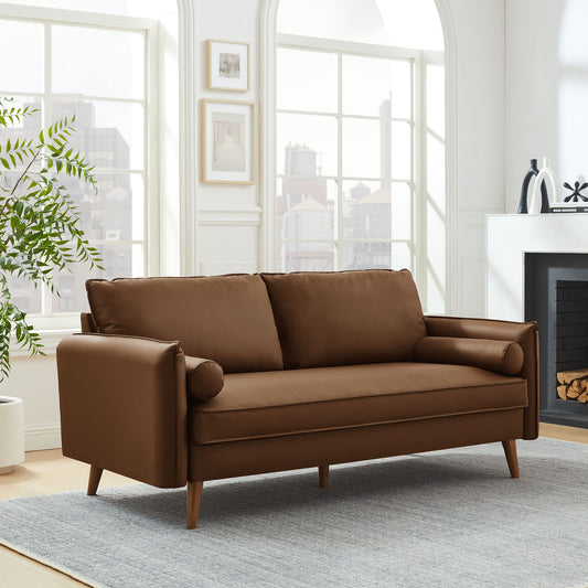 Marindi Plush Eco-Leather Sofa, Brown