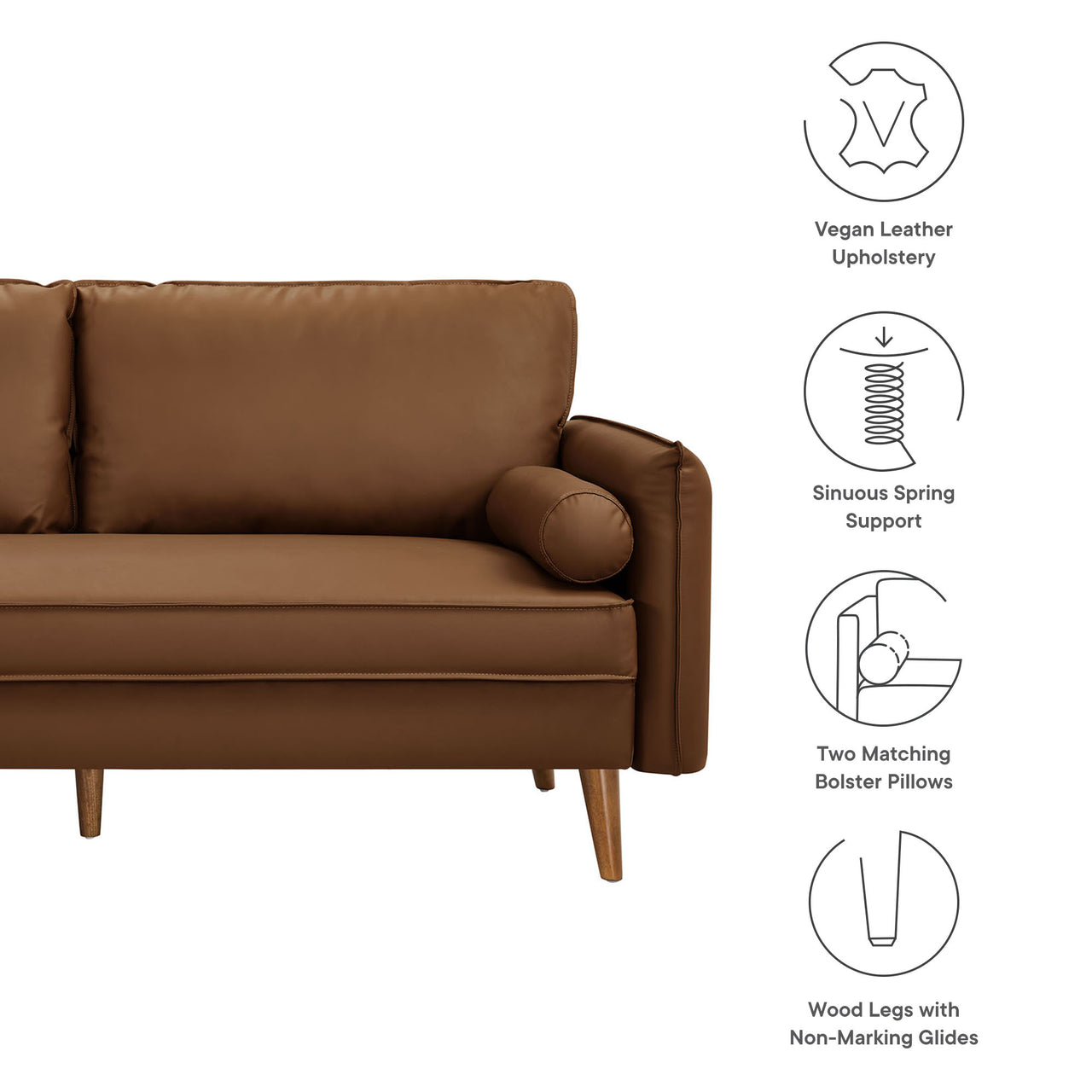 Marindi Plush Eco-Leather Sofa, Brown
