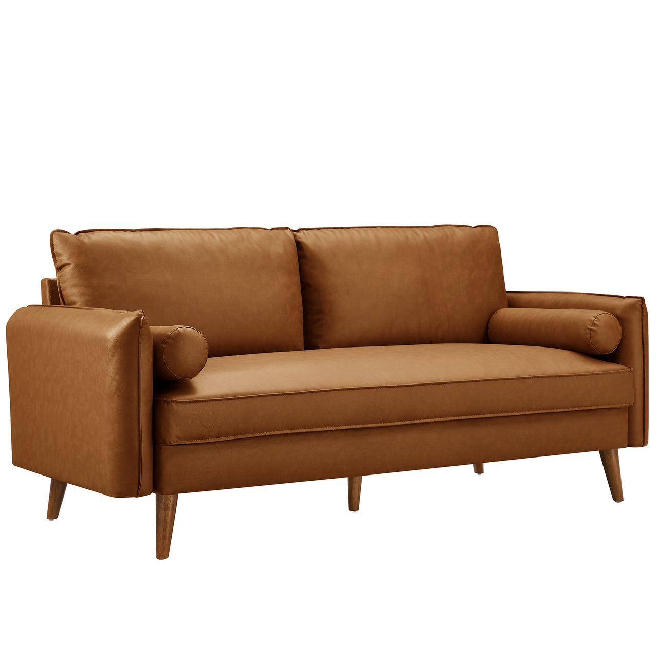 Marindi Plush Eco-Leather Sofa, Tan