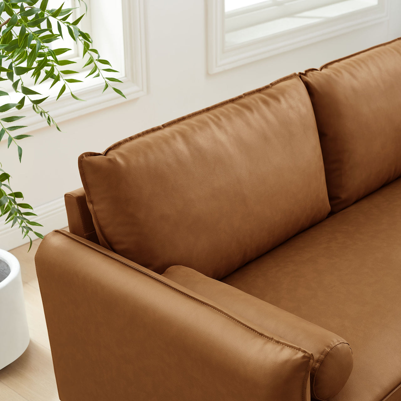 Marindi Plush Eco-Leather Sofa, Tan