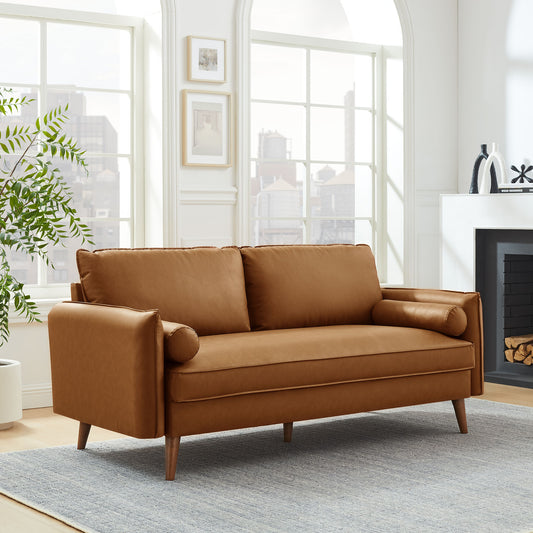 Marindi Plush Eco-Leather Sofa, Tan