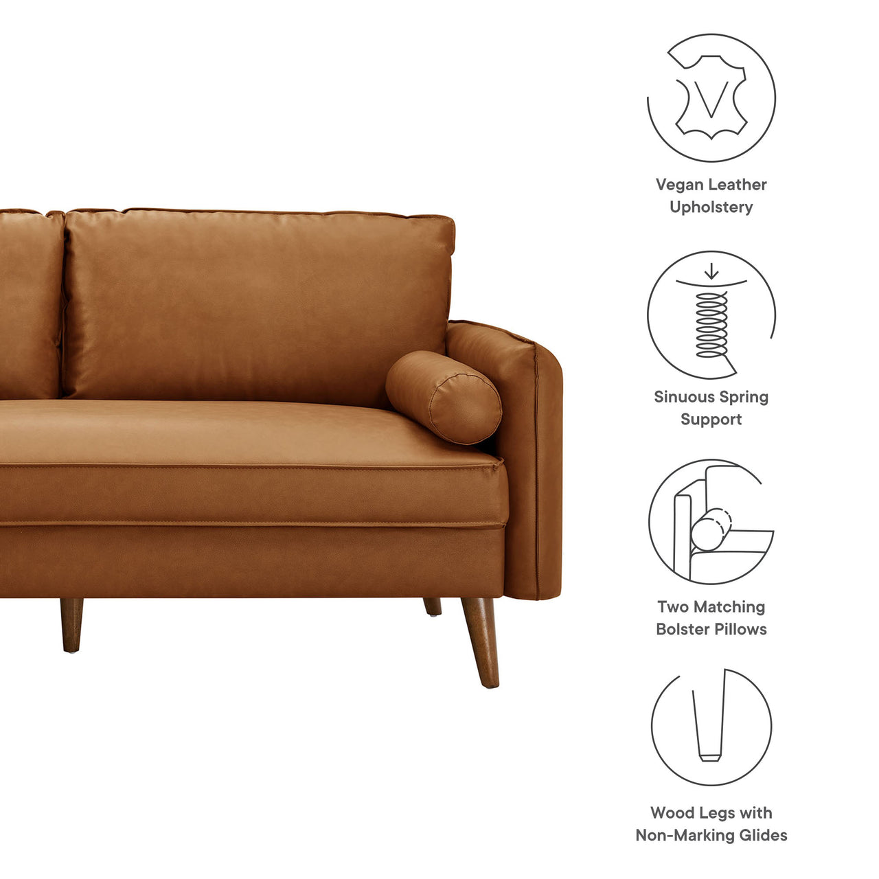 Marindi Plush Eco-Leather Sofa, Tan