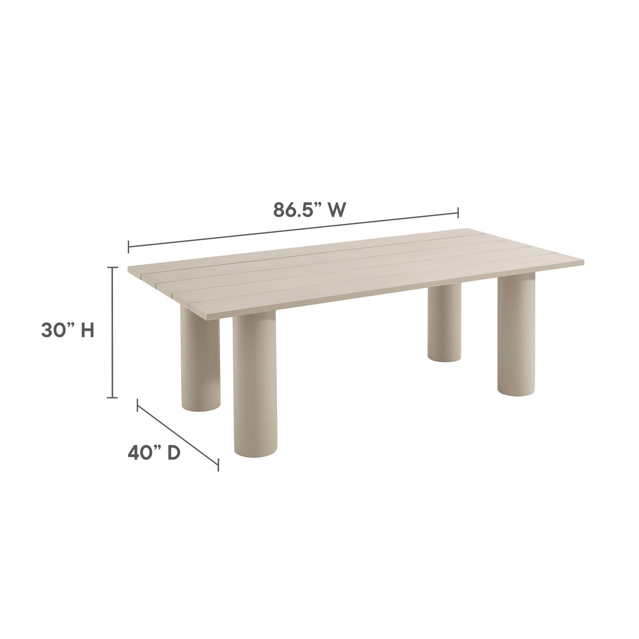 Lunaretta Alfresco Rectangular Aluminum Dining Table, Taupe