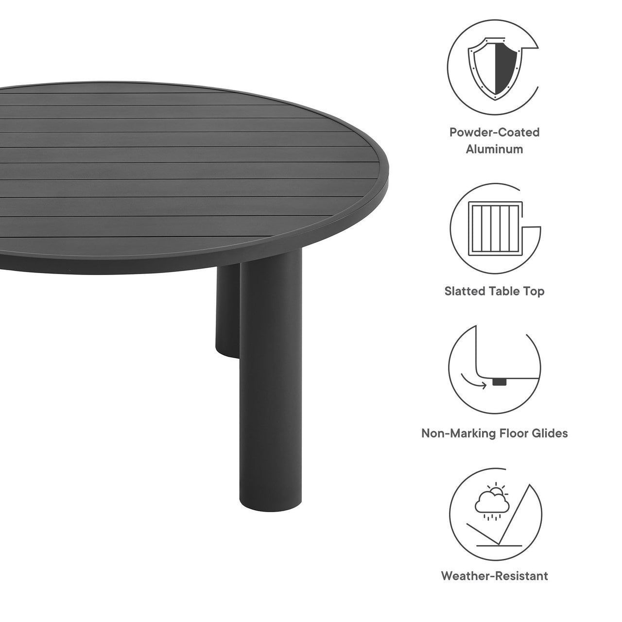 Lunaretta Alfresco Round Aluminum Dining Table, Dark Gray