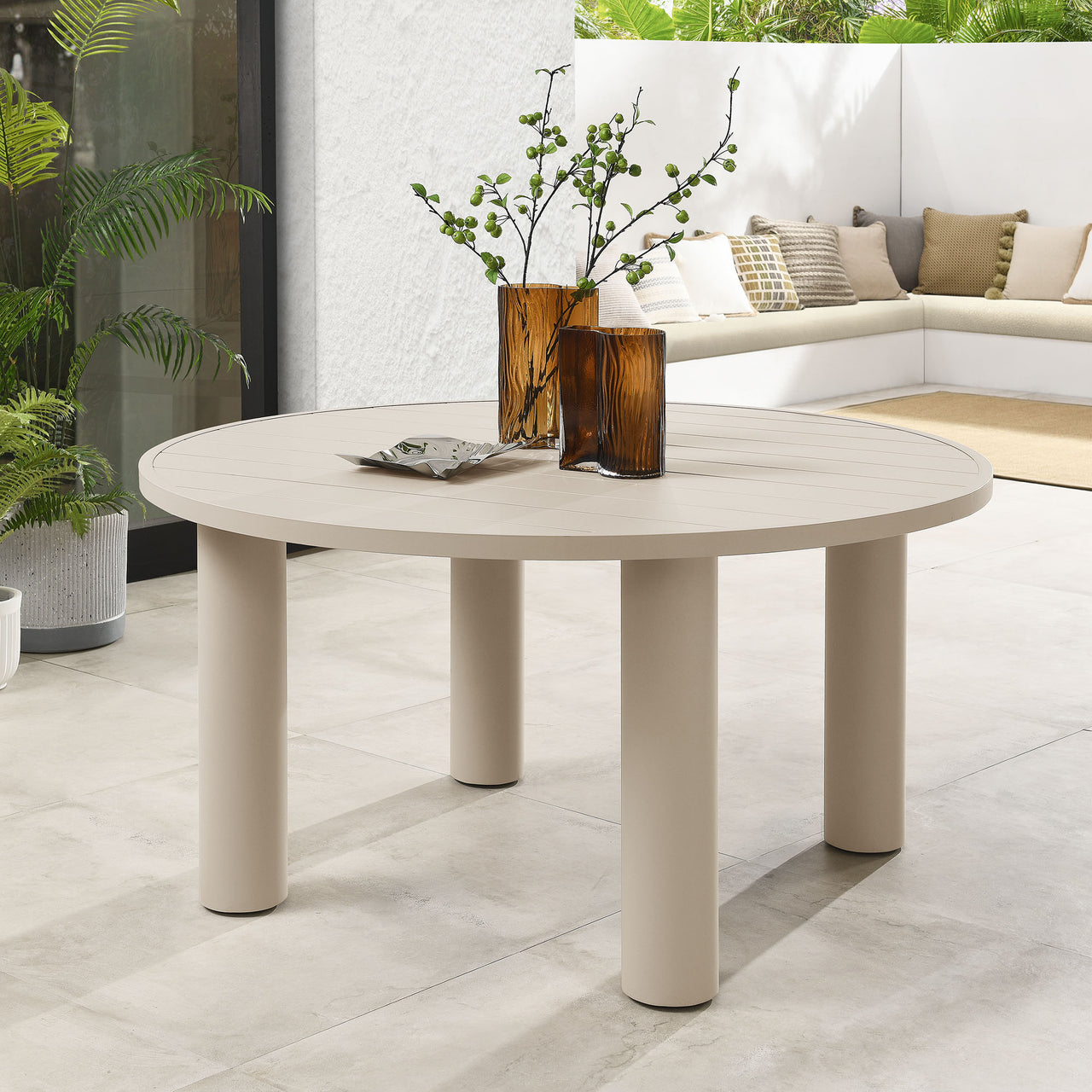 Lunaretta Alfresco Round Aluminum Dining Table, Taupe