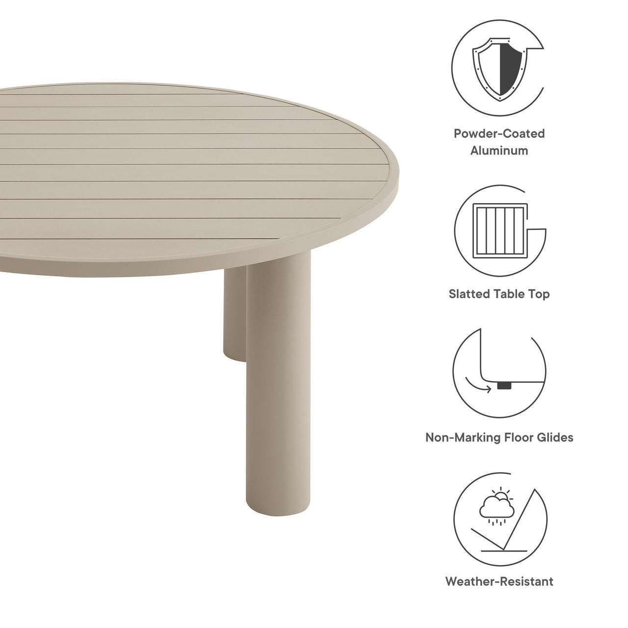 Lunaretta Alfresco Round Aluminum Dining Table, Taupe