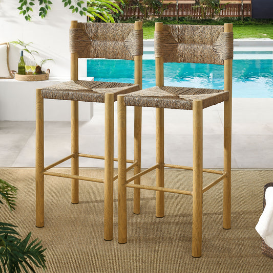 Holiday Alfresco Bar Stools Set of 2, Natural Wood
