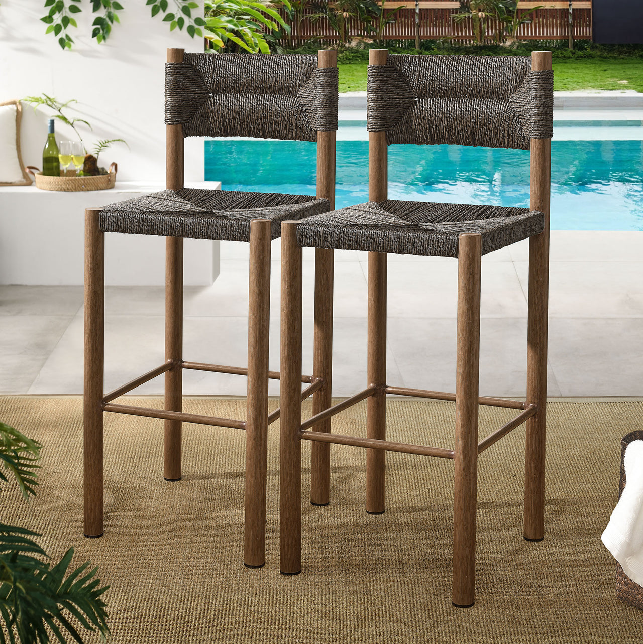 Holiday Alfresco Bar Stools Set of 2, Walnut