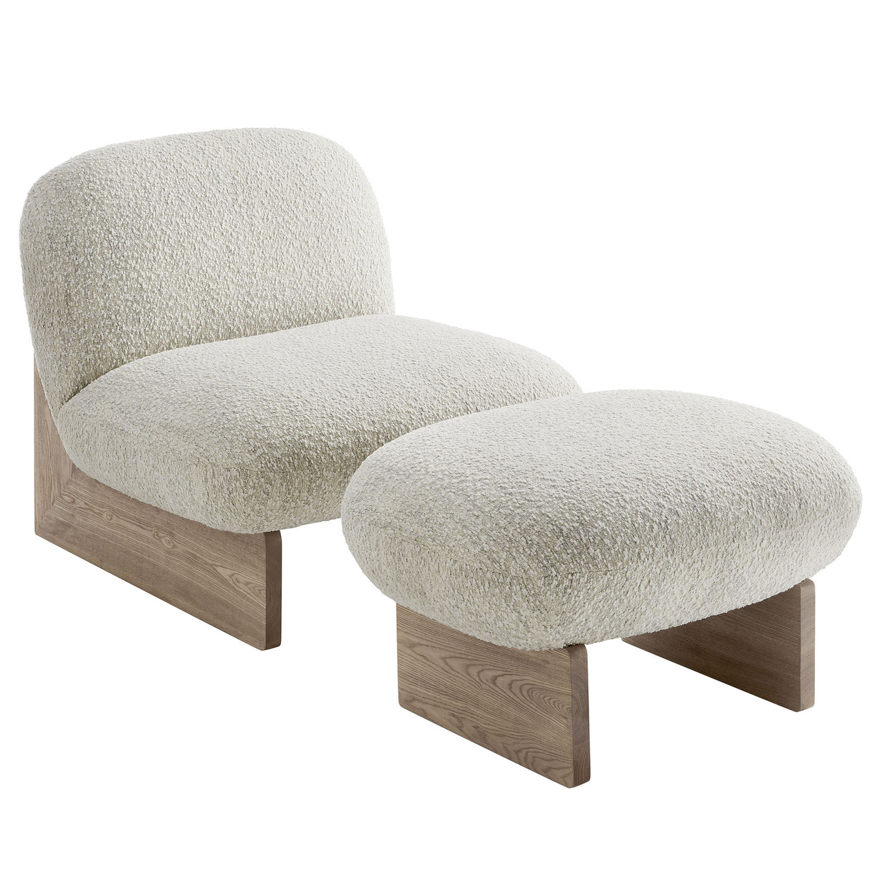 Claudora Boucle Lounger w/ Ottoman, Ivory & Oak