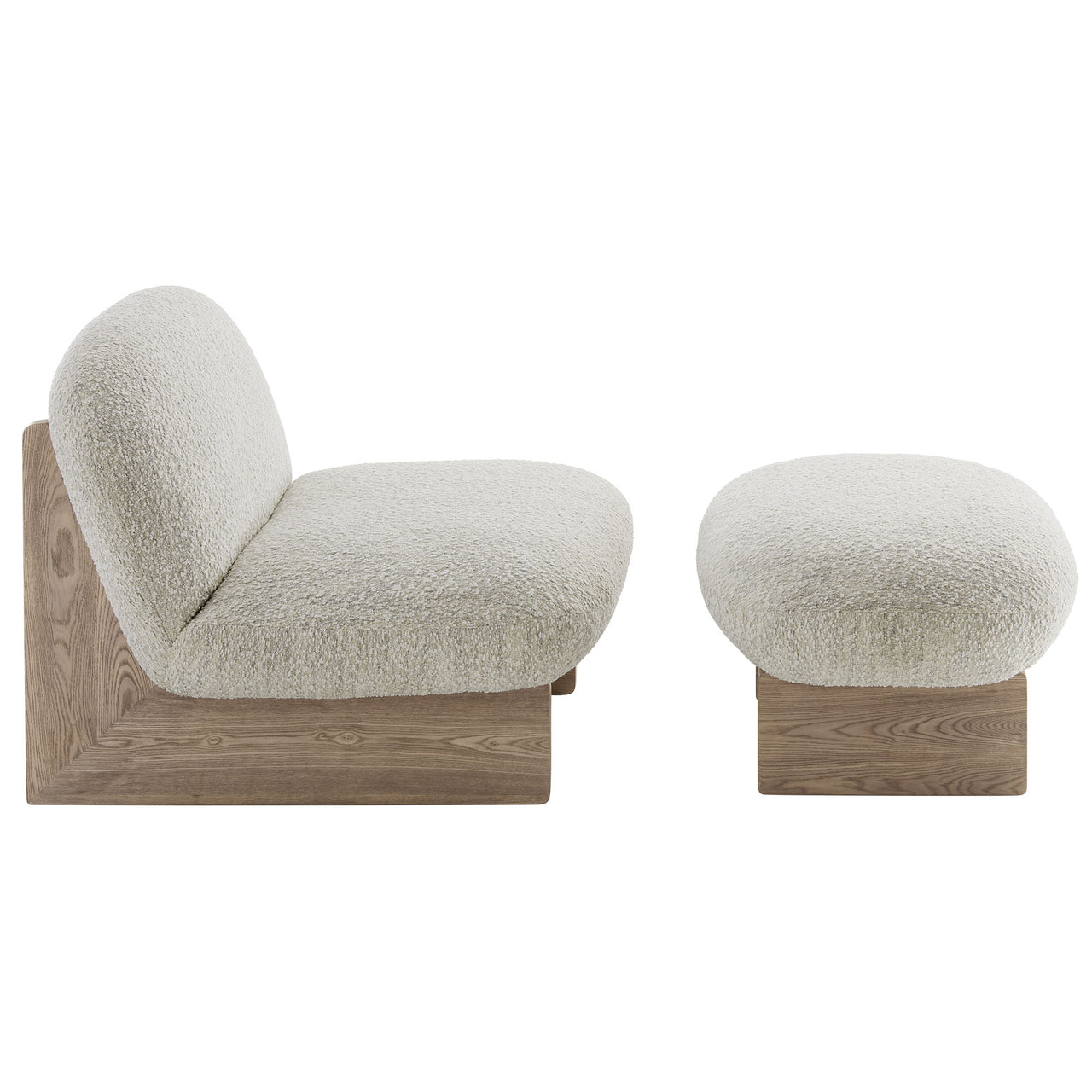 Claudora Boucle Lounger w/ Ottoman, Ivory & Oak