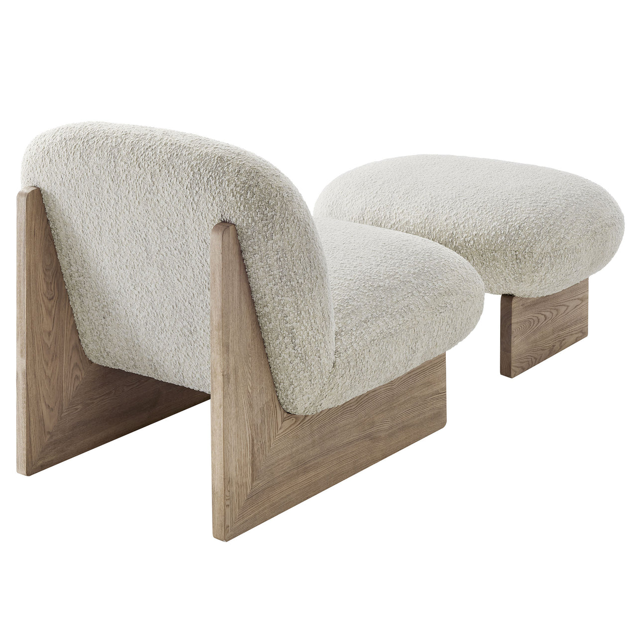 Claudora Boucle Lounger w/ Ottoman, Ivory & Oak