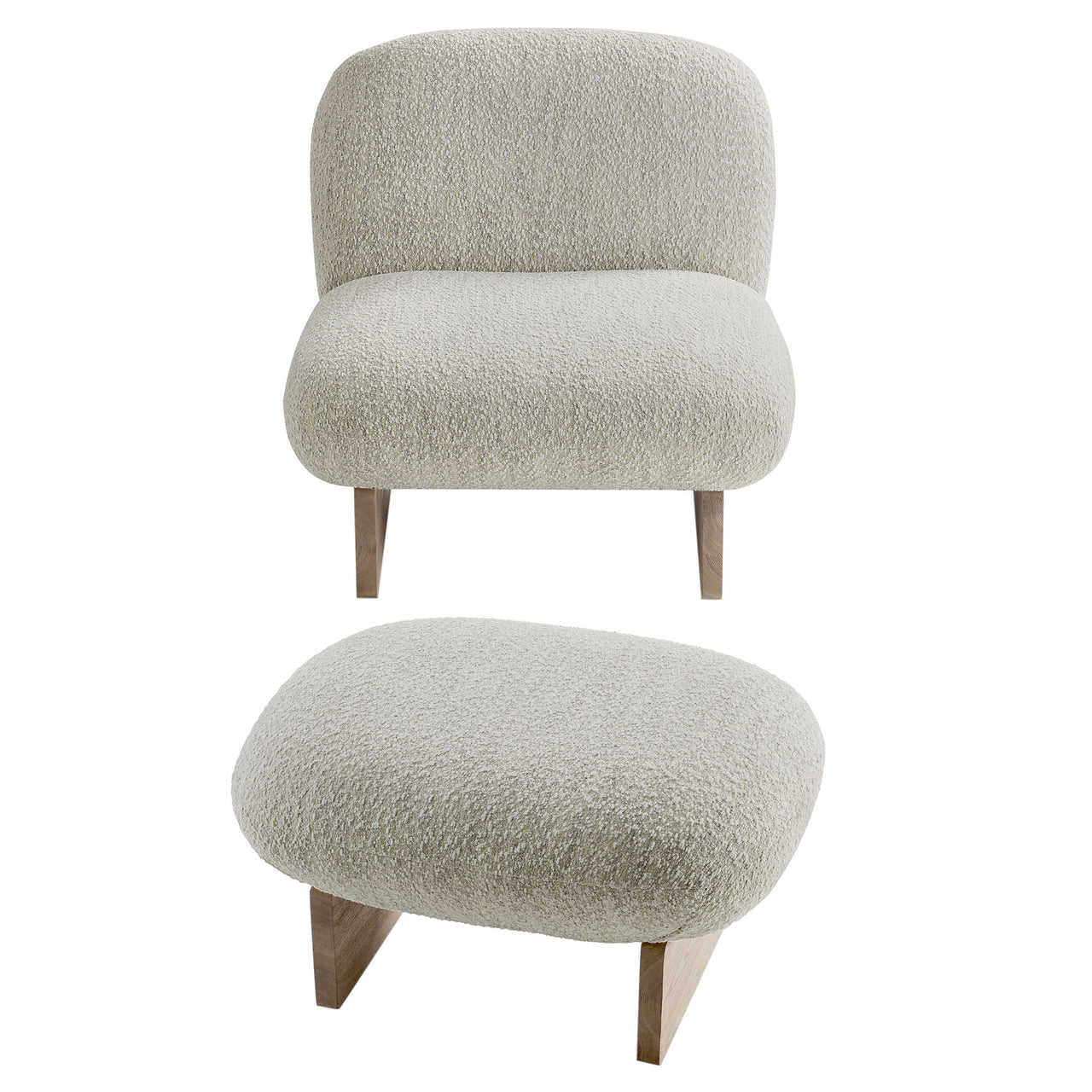Claudora Boucle Lounger w/ Ottoman, Ivory & Oak