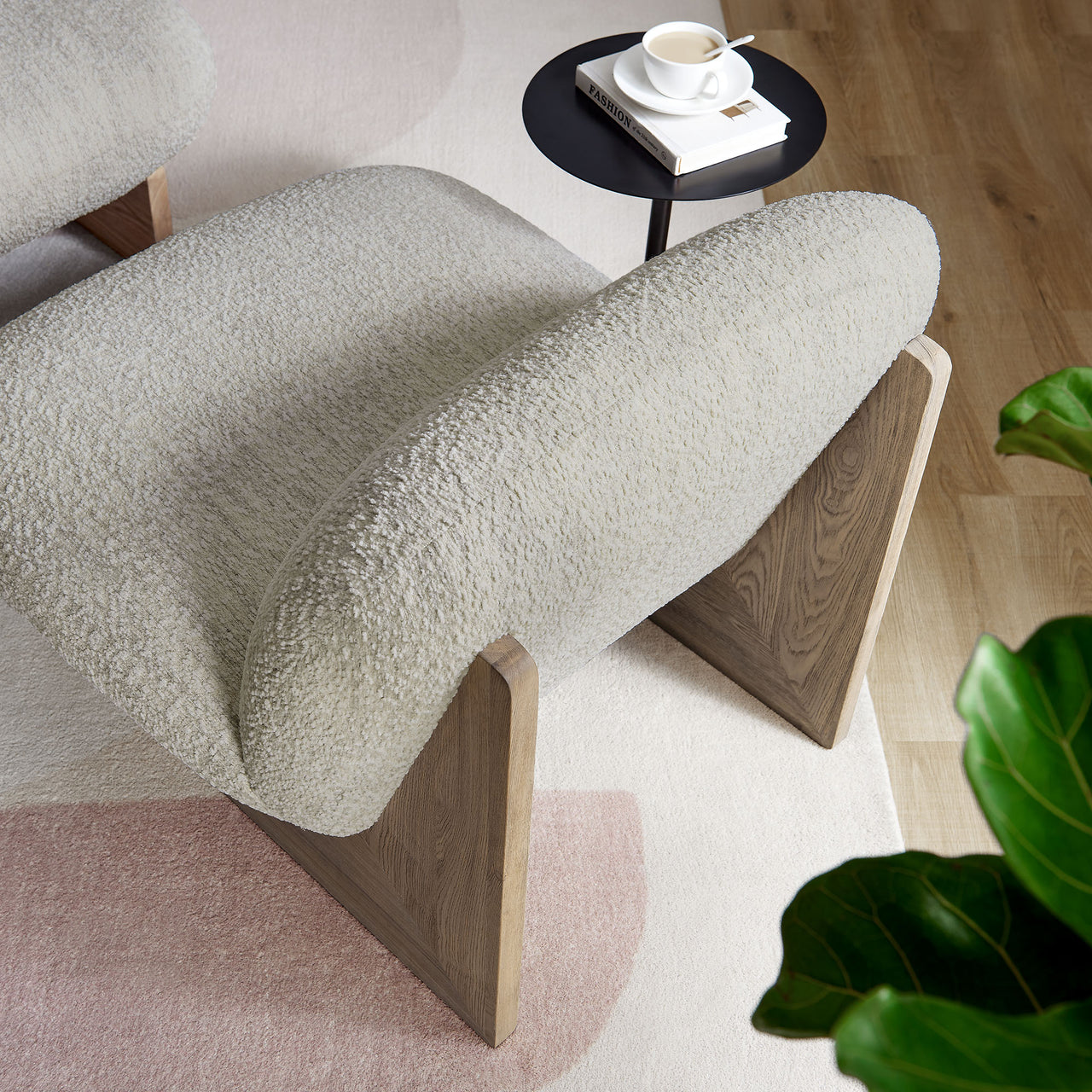 Claudora Boucle Lounger w/ Ottoman, Ivory & Oak