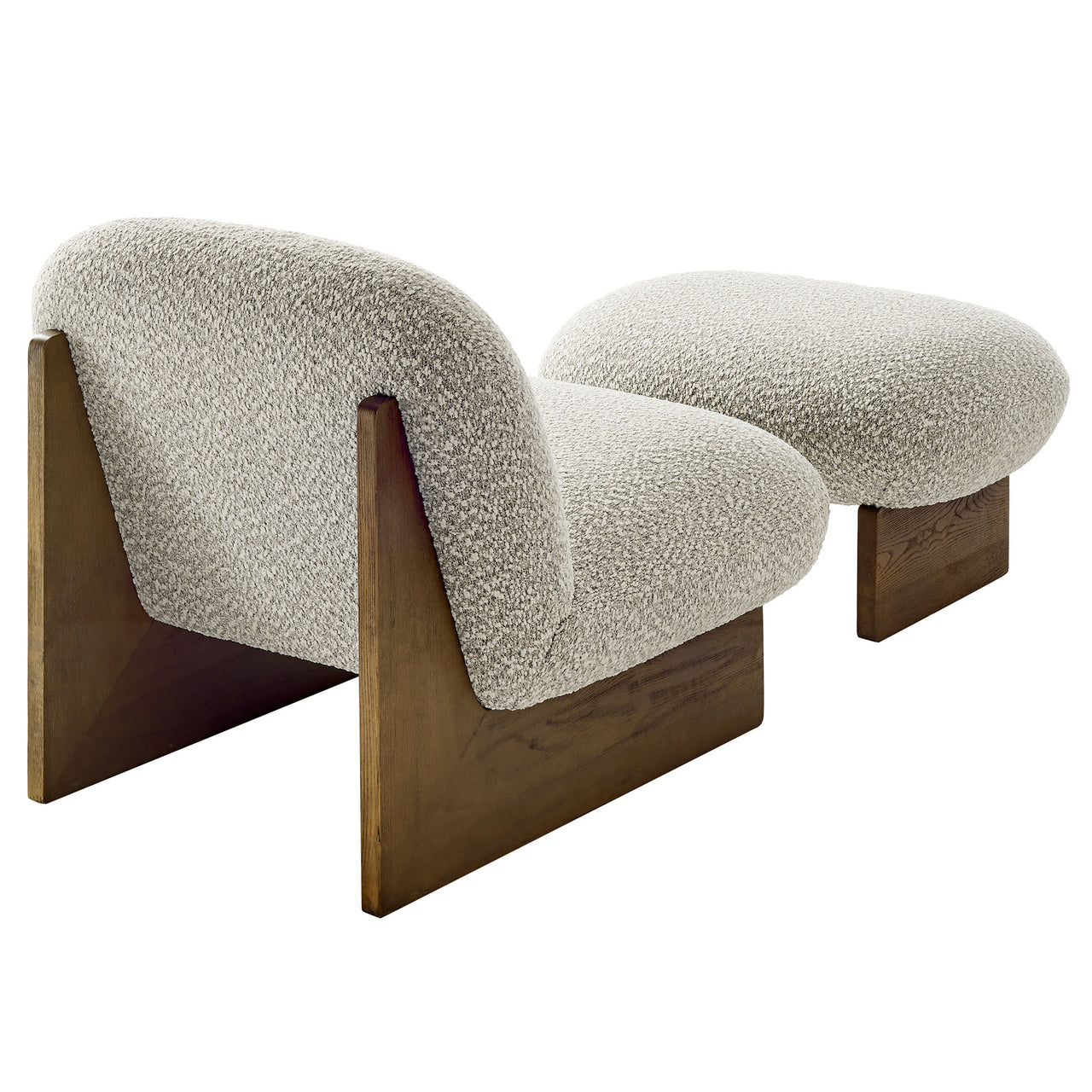 Claudora Boucle Lounger w/ Ottoman, Light Gray & Walnut