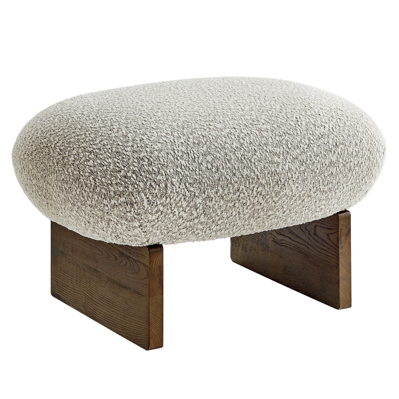 Claudora Boucle Lounger w/ Ottoman, Light Gray & Walnut