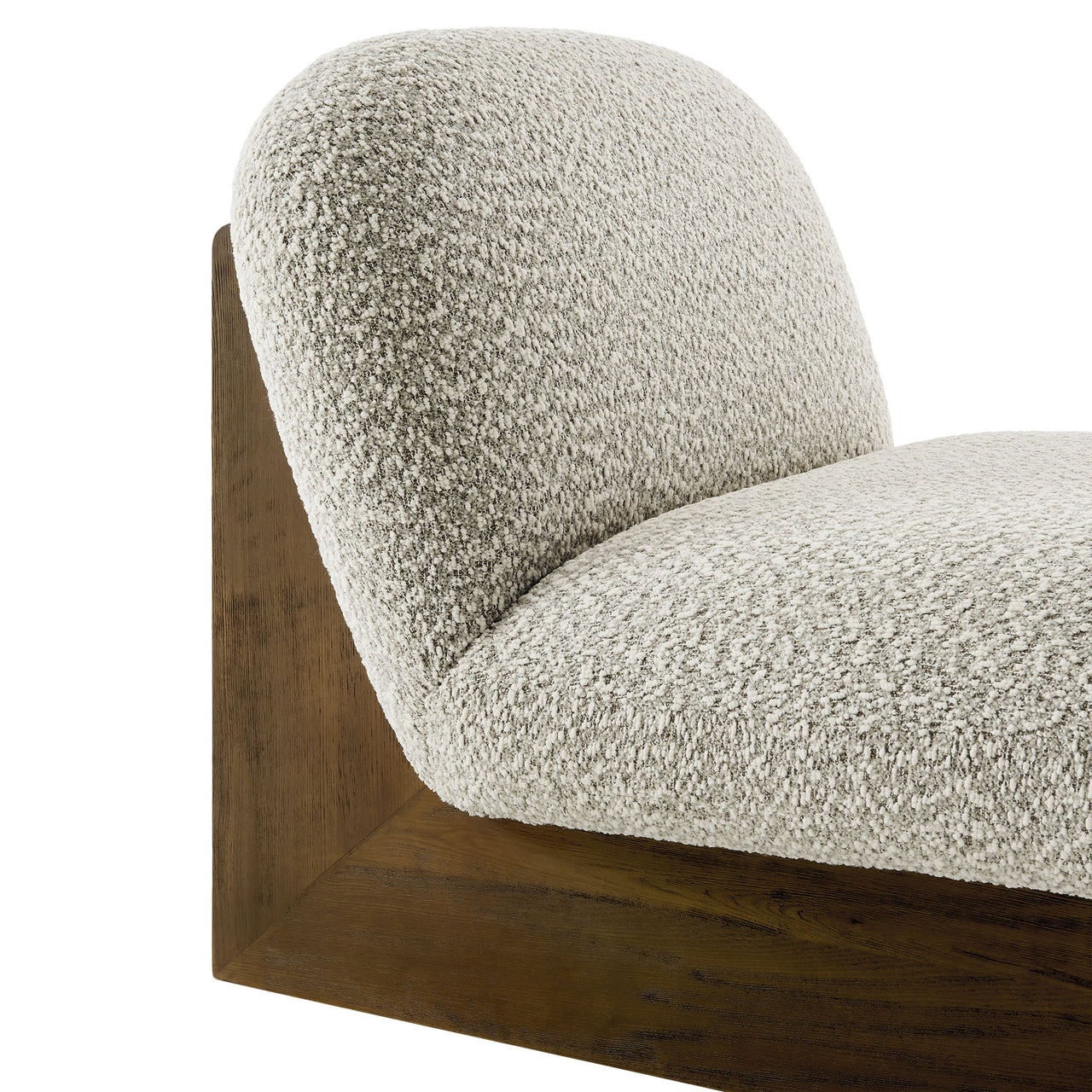 Claudora Boucle Lounger w/ Ottoman, Light Gray & Walnut