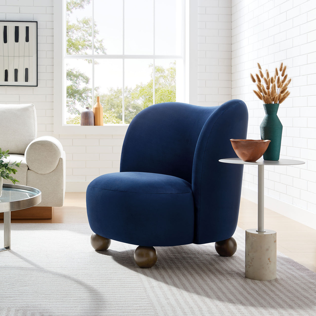 Ochroa Velvet Accent Chair, Dark Blue